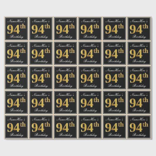 Papier Cadeau Elégant, Faux Gold 94e anniversaire + Nom personna (Plat)