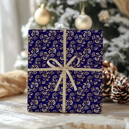 Papier Cadeau Élégant Faux Gold Foil Motif Noël