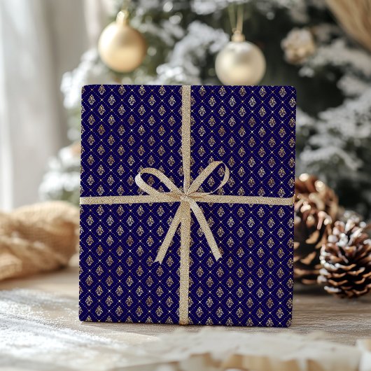 Papier Cadeau Élégant Faux Gold Foil Motif Noël