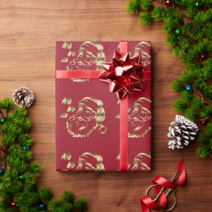 Papier Cadeau Élégant Faux Gold Père Noël Rouge