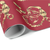 Papier Cadeau Élégant Faux Gold Père Noël Rouge (Coin rond)