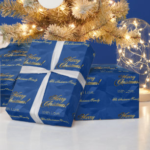 Papier Cadeau Élégant Faux Gold Script Joyeux Noël bleu