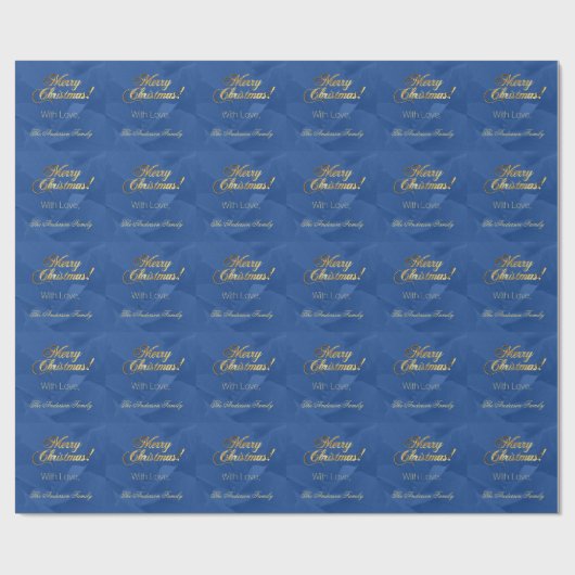 Papier Cadeau Élégant Faux Gold Script Joyeux Noël bleu (Plat)