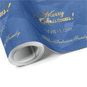 Papier Cadeau Élégant Faux Gold Script Joyeux Noël bleu (Coin rond)