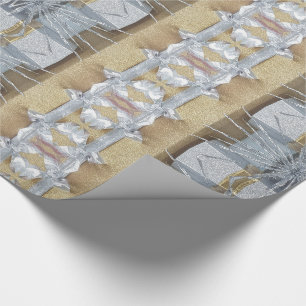 Papier Cadeau Élégant Faux Gold Silver Ribbon Motif Noël