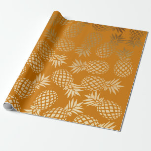 Papier Cadeau élégant faux or motif d'ananas tropical