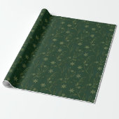Papier Cadeau Élégant faux or vert feuille parties scintillant f (Déroulé)