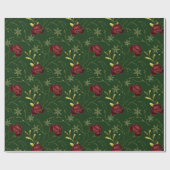 Papier Cadeau Elégant faux or vert rose d'aquarelle florale (Plat)