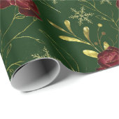 Papier Cadeau Elégant faux or vert rose d'aquarelle florale (Coin rond)