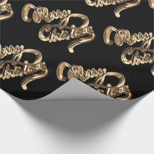 Papier Cadeau Élégant Faux Papier Aluminium Or Script Chic Noël (Coin)