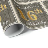 Papier Cadeau Elégant, Faux Wood, Faux Gold 16e anniversaire + N (Coin rond)