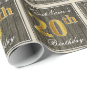 Papier Cadeau Elégant, Faux Wood, Faux Gold 20e Anniversaire + N (Coin rond)