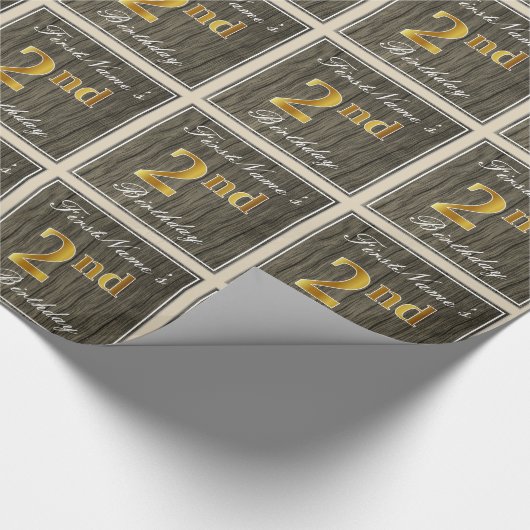 Papier Cadeau Elégant, Faux Wood, Faux Gold 2e anniversaire + No (Coin)