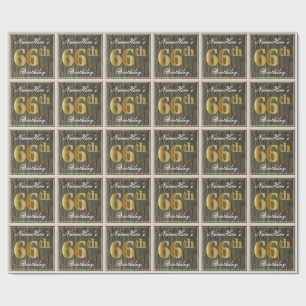 Papier Cadeau Elégant, Faux Wood, Faux Gold 66e anniversaire + N