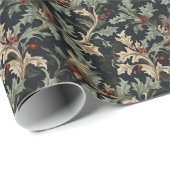 Papier Cadeau Elégant Festif Acanthus Feuille Noël (Coin rond)