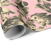 Papier Cadeau Elégant Festif Aquarelle Or Baies Beige Rose (Coin rond)