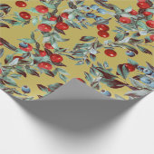 Papier Cadeau Elégant Festif Aquarelle Rouge Bleu Berries Or (Coin)