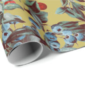 Papier Cadeau Elégant Festif Aquarelle Rouge Bleu Berries Or (Coin rond)