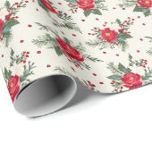 Papier Cadeau Élégant Festif Floral Noël (Coin rond)