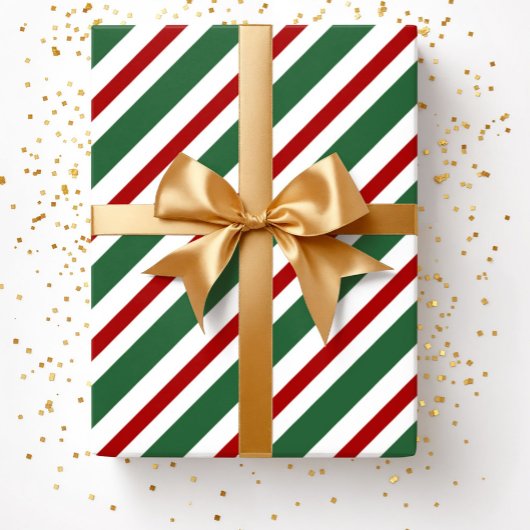 Papier Cadeau Élégant Festif Green Red Stripes Noël