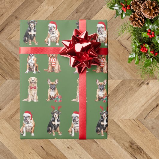 Papier Cadeau Élégant Festif Vert Chien Chien Chien Chien Noël