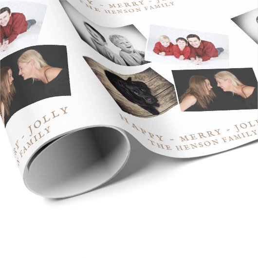 Papier Cadeau Elégant Festive White Christmas Photo Collage (Coin rond)