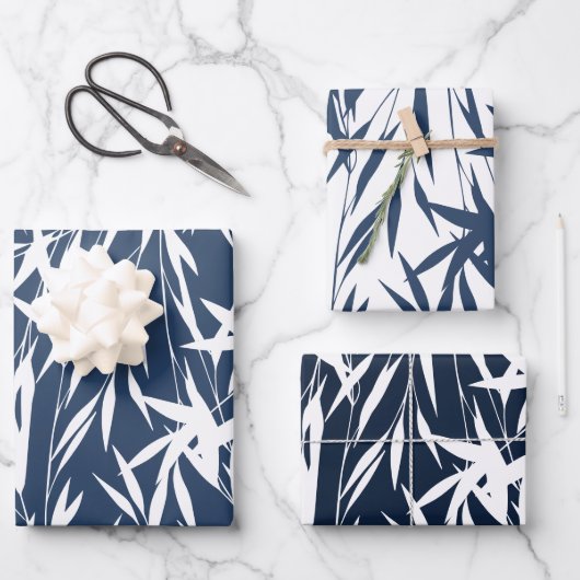 Papier Cadeau Élégant feuille de feuillage bleu (Recto)
