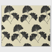 Papier Cadeau Élégant feuille de ginkgo beige noir (Plat)