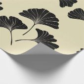 Papier Cadeau Élégant feuille de ginkgo beige noir (Coin)