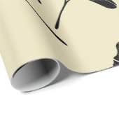 Papier Cadeau Élégant feuille de ginkgo beige noir (Coin rond)