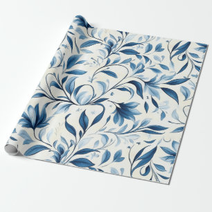 Papier Cadeau Élégant Feuilles Blue Paisley - Arrière - plan bla
