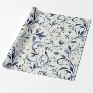 Papier Cadeau Élégant Feuilles Blue Paisley - Arrière - plan bla