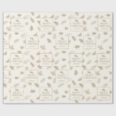 Papier Cadeau Élégant Feuilles d'hiver or simple (Plat)