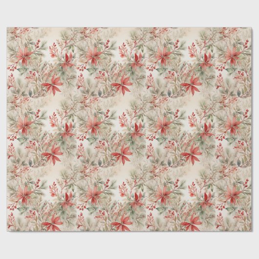 Papier Cadeau Elégant Fleur d'Aquarelle Noël (Plat)