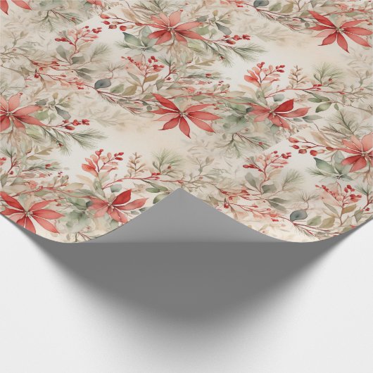 Papier Cadeau Elégant Fleur d'Aquarelle Noël (Coin)