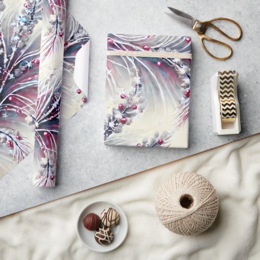 Papier Cadeau Elégant Fleur de Noël de fraises et de neige (Artisanat)