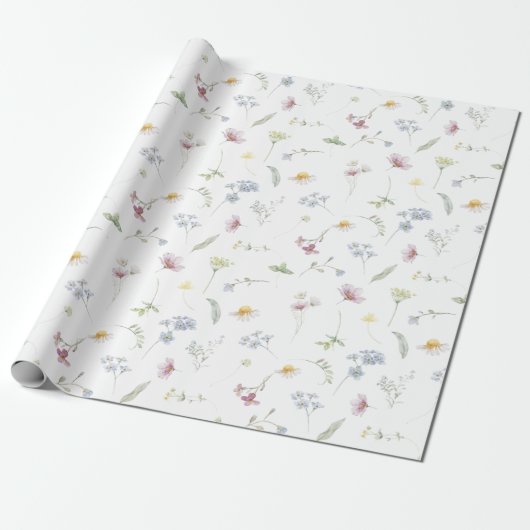 Papier Cadeau Élégant Fleur sauvage Pastel Soft Mariage botaniqu (Déroulé)