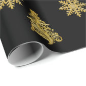 Papier Cadeau Élégant flocon de neige de l'arbre de Noël Gold (Coin rond)