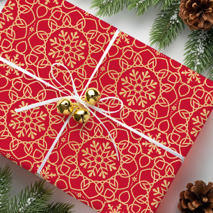 Papier Cadeau Élégant flocon de neige de Noël Faux Gold Red