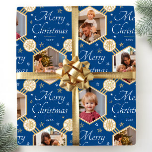 Papier Cadeau Élégant flocon de neige de Noël Photomontage Bleu