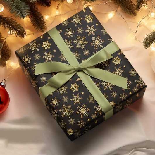 Papier Cadeau Élégant flocon de neige en or noir Arrière - plan