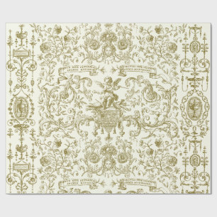 Papier Cadeau Élégant floral baroque or beige