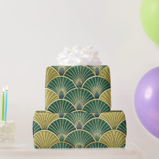 Papier Cadeau Élégant floral islamique vert or Art Déco