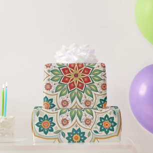 Papier Cadeau Élégant floral islamique vert rouge 