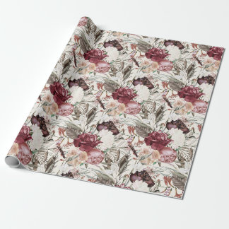 Papier Cadeau Élégant floral verdure de vin de Bourgogne crème