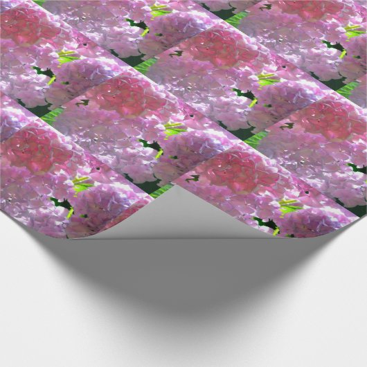 Papier Cadeau Elégant flores rose douce hydrangée rose rose (Coin)