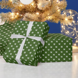 Papier Cadeau Élégant forêt vert blanc personnalisé monogram