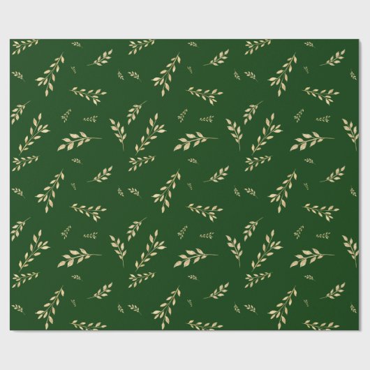 Papier Cadeau Élégant Forêt Vert Feuilles d'huile d'or (Plat)