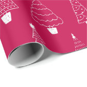 Papier Cadeau Elégant Framboise Rouge Blanc sapin de Noël (Coin rond)