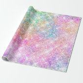 Papier Cadeau Elégant girly iridescente licorne arc-en-ciel (Déroulé)